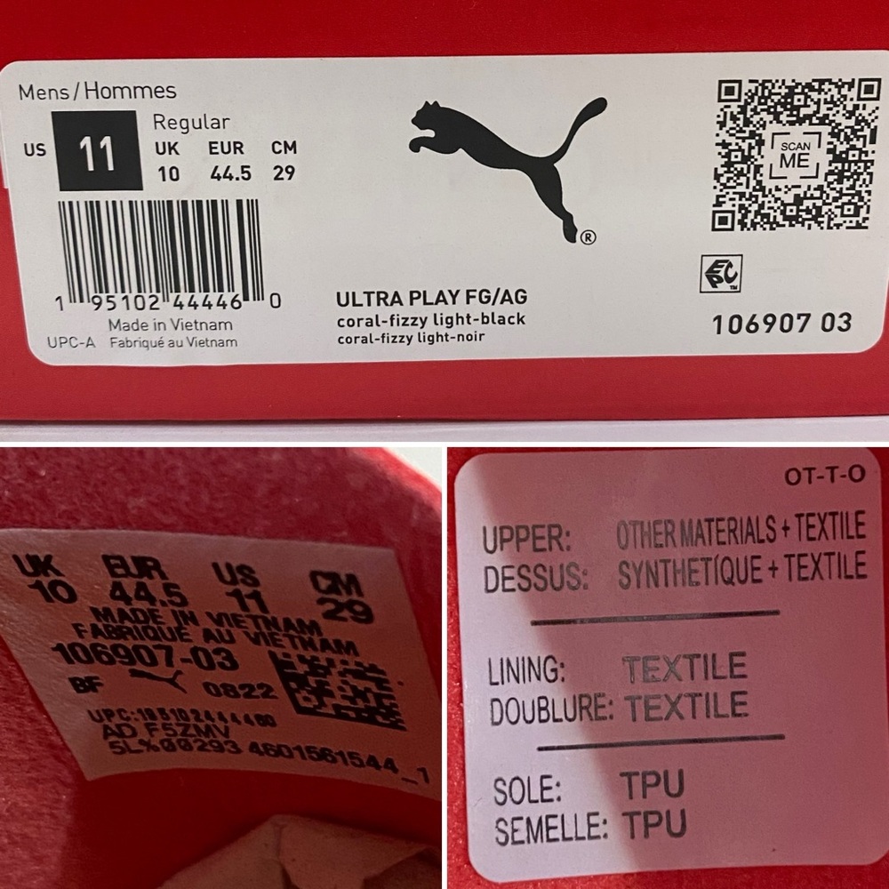 Puma, Men Size 11, Ultra Play FG/AG, Coral-Fizzy, Light-Black - Picture 4 of 14